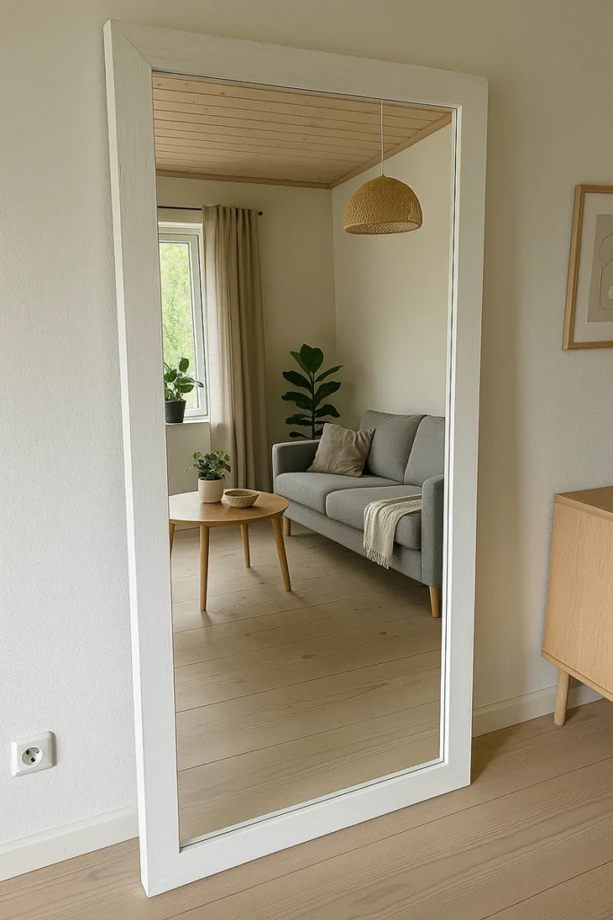 Lustro w biłałej ramie drewnianej na wymiar